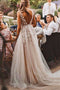 Gorgeous A-line V Neck Rustic Wedding Dresses With Lace Appliques, PW457
