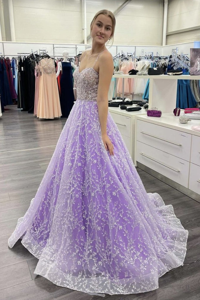 gorgeous sweetheart lavender beaded long sparkly prom dress
