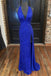 gorgeous detachable train mermaid royal blue sequins prom formal dress