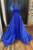 gorgeous detachable train mermaid royal blue sequins prom formal dress