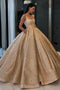 Prom Ball Gown Quinceanera Gown Sequins Gold Sweet 16 Dress With Pockets MP364
