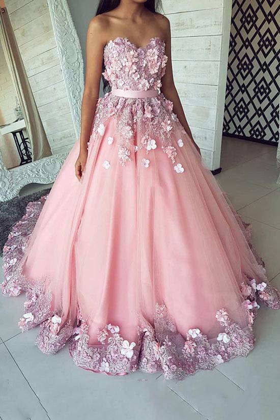 gorgeous prom dresses sweetheart 3d floral appliques quinceanera gown