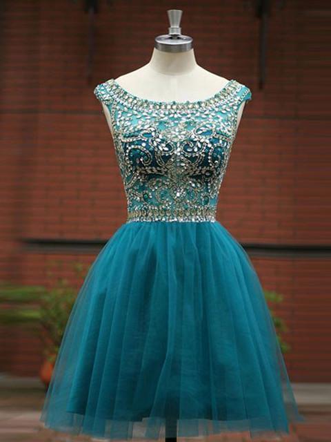 chic v back tulle beading homecoming dresses with rhinestones