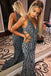 grey mermaid sequins long prom dress cut out evening dress