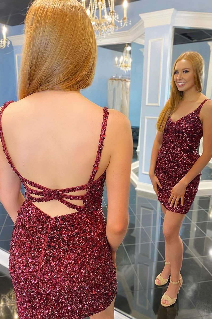 Sequins Tight Homecoming Dresses, Sparkly Short Bodycon Party Dresses GM467