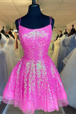 sparkle homecoming dress a line hot pink sequins short prom dress
