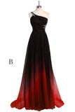 one shoulder ombre long prom dress cut out back beading ombre formal gown