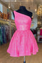 Hot Pink One Shoulder A Line Short Homecoming Dresses Sequins Party Dress GM609