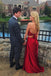 halter a line two piece prom dresses with tie back red evening gown with slit