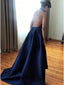 Royal Blue Halter Satin Backless Long Prom Dress With Slit MP1088