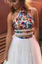 Halter Two Piece Sweet 16 Dress Embroidery Appliques Long Prom Dress MP865