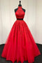 Halter Two Piece Tulle Red Long Prom Dress With Beaded Appliques GP35