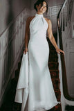 Elegant Halter Sheath Simple Sleeveless Wedding Dresses PW75