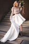 High Low Two Piece Bateau Lace Wedding Dress With Long Sleeves PW258