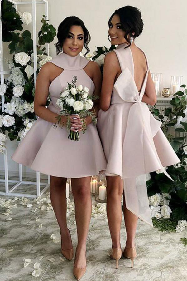 Blush bridesmaid dresses short online