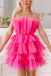 hot pink hoco dress short tiered tulle sleeveless short party dress
