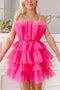 Hot Pink Hoco Dress Short Tiered Tulle Sleeveless Short Party Dress GM583