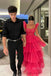 hot pink layered tulle prom dresses long formal evening dress