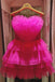 hot pink strapless heart shape tulle tiered homecoming dress
