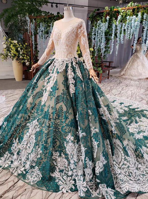 long sleeve appliques beading quinceanera dresses ball gown vintage wedding dress