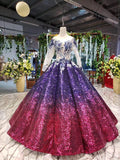Sparkly Long Sleeve Ball Gown Sequins Ombre Quinceanera Dresses With Appliques MP186