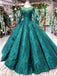 princess green quinceanera gown beaded appliques long sleeves ball gown