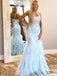 Mermaid Sky Blue Prom Dresses With Appliques,Strapless Formal Evening Dresses MP90