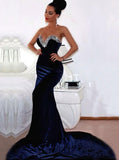 Sweetheart Navy Blue Mermaid Prom Dress Beaded Formal Long Evening Gown MP86