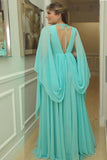 Chiffon Mint Green Long Prom Dresses, V Neck Muslim Evening Party Dresses MP89