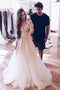 Illusion Round Neck Long Sleeves Tulle Prom Wedding Dress With Appliques PW303