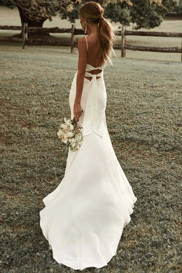 ivory spaghetti straps sheath beach wedding dresses simple slit wedding dress