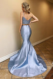 Lace top blue two pieces prom dresses mermaid party dress mg142