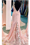 Mermaid v neck spaghetti straps long prom dresses, appliques party dress mg147