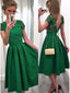 A-Line Scoop Cap Sleeve Satin Green Cocktail Party Dresses With V-Back MP1065