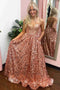 A-Line Unique Sequin Long Prom Dresses, Sparkly Sweetheart Formal Gown GP235