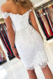 off the shoulder short white lace bodycon prom homecoming dresses