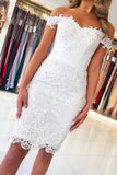 Off The Shoulder Short White Lace Bodycon Prom Homecoming Dresses GM446