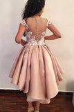 lace appliques nude overskirt hi lo homecoming party dresses
