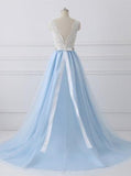 straps a line v back lace beading waist long prom dress with ribbon