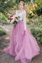 Lace Long Sleeves Tulle Modest Wedding Dress A-Line With Bowknot PW302