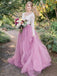lace long sleeves tulle a line wedding dress with bowknot