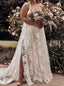 Lace Spaghetti-straps Cross Back Plus Size Backless Beach Wedding Dress PW276
