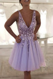 lavender beaded homecoming dresses tulle v neck freshman hoco gown