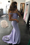 Lavender Off-The-Shoulder Lace Satin Mermaid Prom Dresses GP295