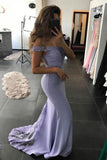 Lavender Off-The-Shoulder Lace Satin Mermaid Prom Dresses GP295