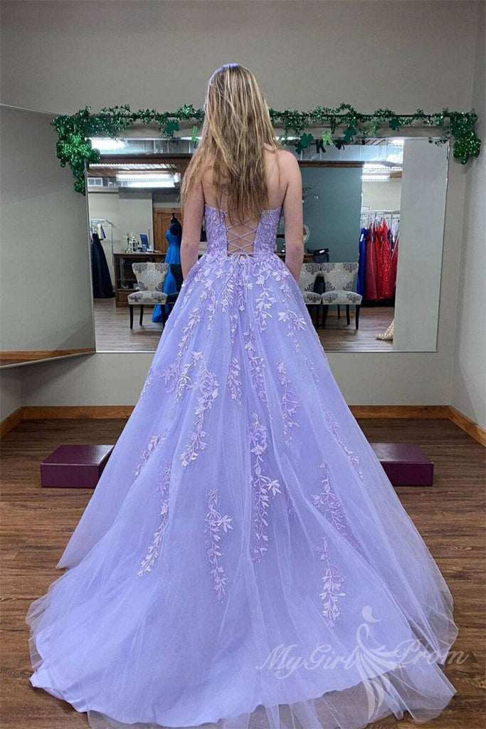 lavender tulle lace appliques long prom dress stunning long graduation dress