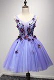 sweet 16 dress lavender short prom dress with flower applique gm281