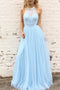 Lace Halter A-line Light Sky Blue Tulle Long Prom Dress GP100