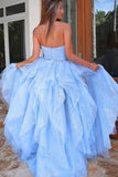 Light Blue Lace High Low Prom Dress, Sweetheart Sweet 16 Dress