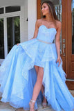 Light Blue Lace High Low Prom Dress, Sweetheart Sweet 16 Dress